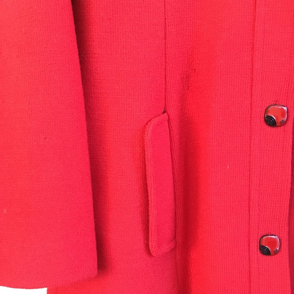 Vintage Red Wool Coat Embroidered Crochet Accents - Picture 8 of 14